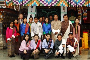 Director Tshering Tobgay in the Department of Labour and Human Resource, the principal of the National Institute for Zorig Chusum, Jigme Yezer, and the head LOD, Torben Beller visiting the class.